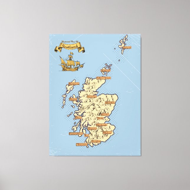 Impressão Em Tela Mapa de viagem ilustrado da Escócia (Frente)