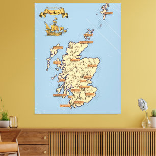 Impressão Em Tela Mapa de viagem ilustrado da Escócia