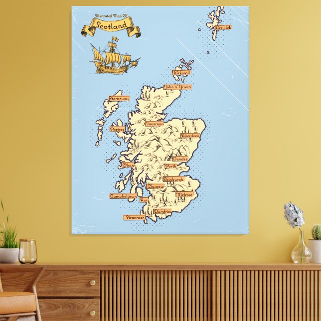 Impressão Em Tela Mapa de viagem ilustrado da Escócia (Insitu(Sala de estar))