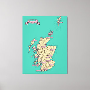 Impressão Em Tela Mapa de viagem ilustrado da Escócia (Versão Verde-