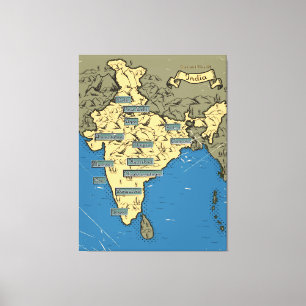 Impressão Em Tela Mapa de viagem ilustrado da Índia