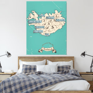 Impressão Em Tela Mapa de viagem ilustrado Islândia