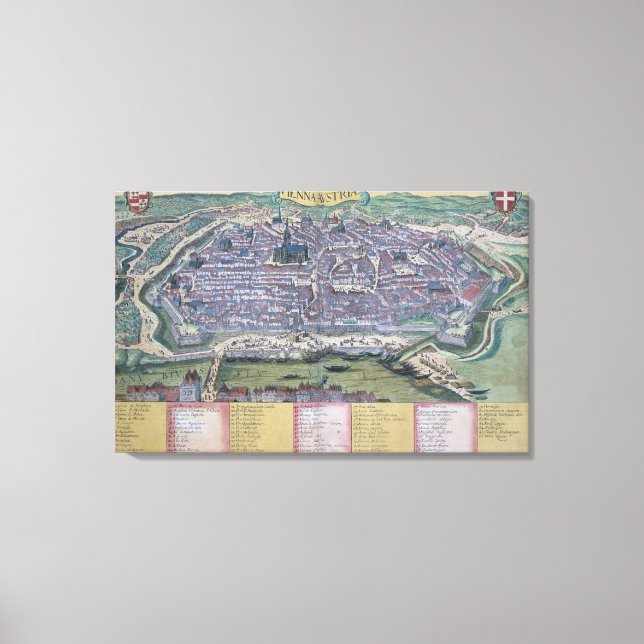 Impressão Em Tela Mapa de Viena, de Civitates Orbis Terrarum, por (Frente)
