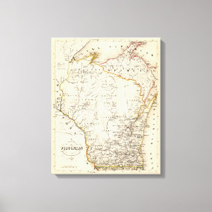 Impressão Em Tela Mapa de Vintage do Wisconsin Poster de 1852
