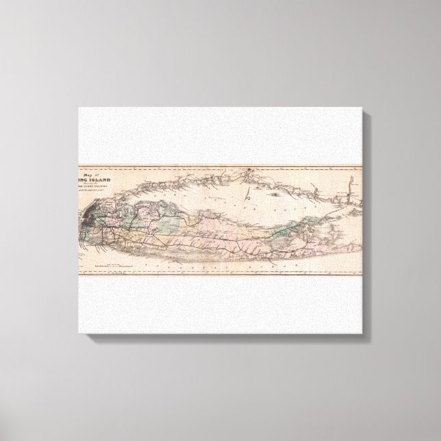 Impressão Em Tela Mapa de Vintage Long Island NY Railroad (1882) (Frente)