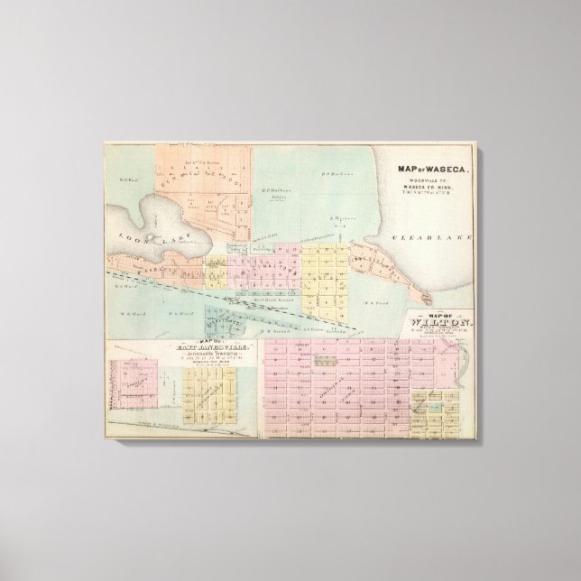 Impressão Em Tela Mapa de Waseca, Minnesota (Frente)