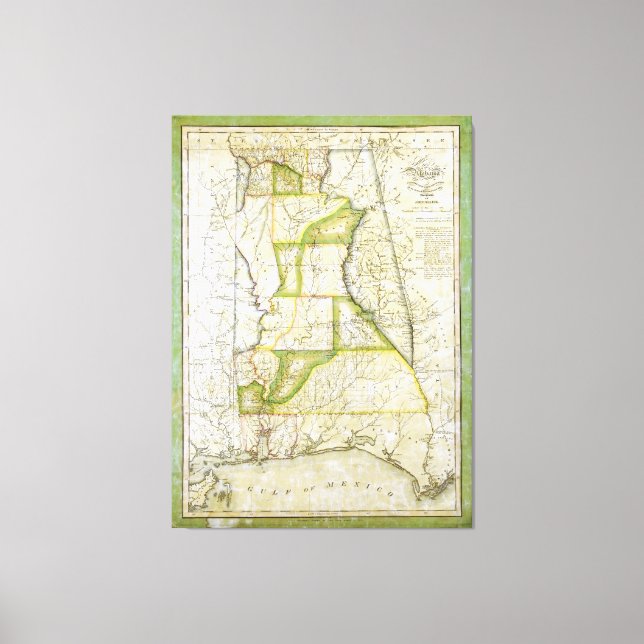 Impressão Em Tela Mapa do Alabama por John Melish (cerca de 1818-182 (Frente)