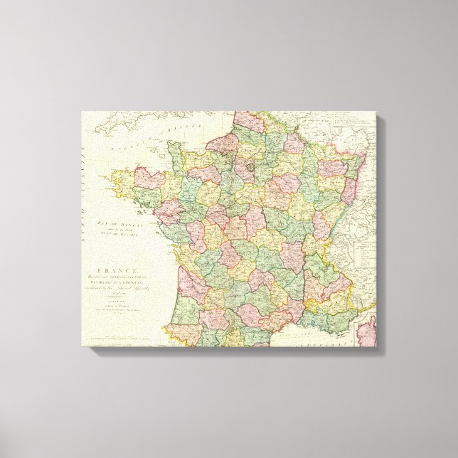 Impressão Em Tela Mapa do Atlas França com Bispos (Frente)