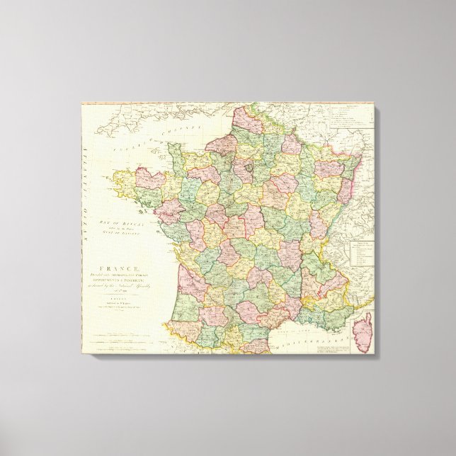 Impressão Em Tela Mapa do Atlas França com Bispos (Frente)