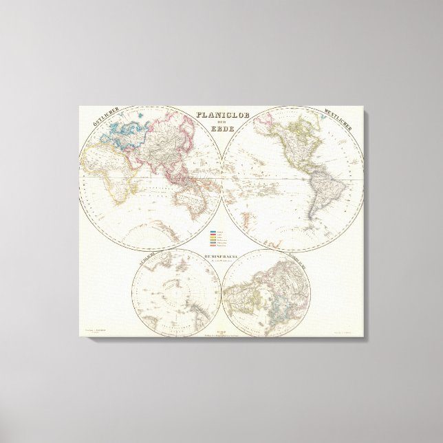 Impressão Em Tela Mapa do Atlas Planiglob der Erde (Frente)