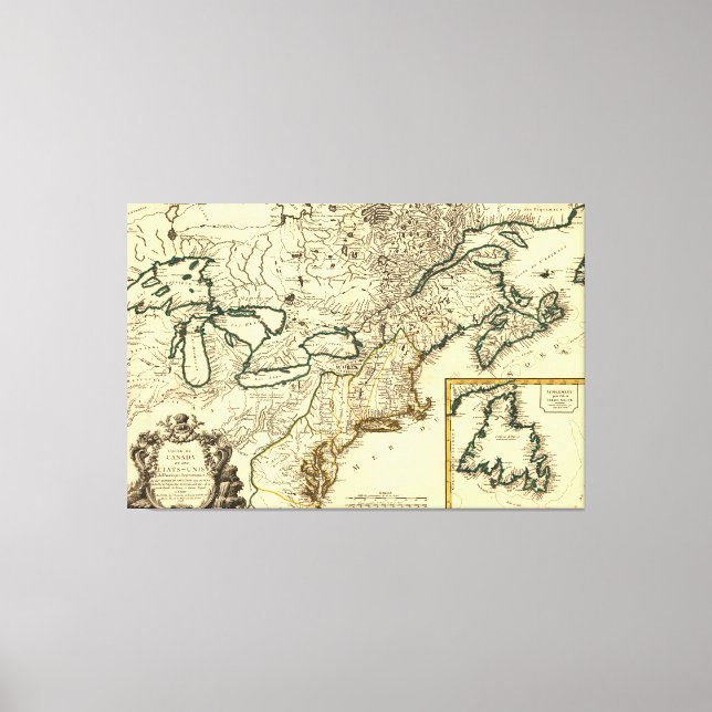 Impressão Em Tela Mapa do Canadá e dos Estados Unidos em 1778 (Frente)