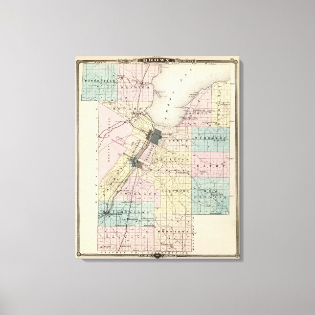 Impressão Em Tela Mapa do Condado de Brown, Estado de Wisconsin (Frente)