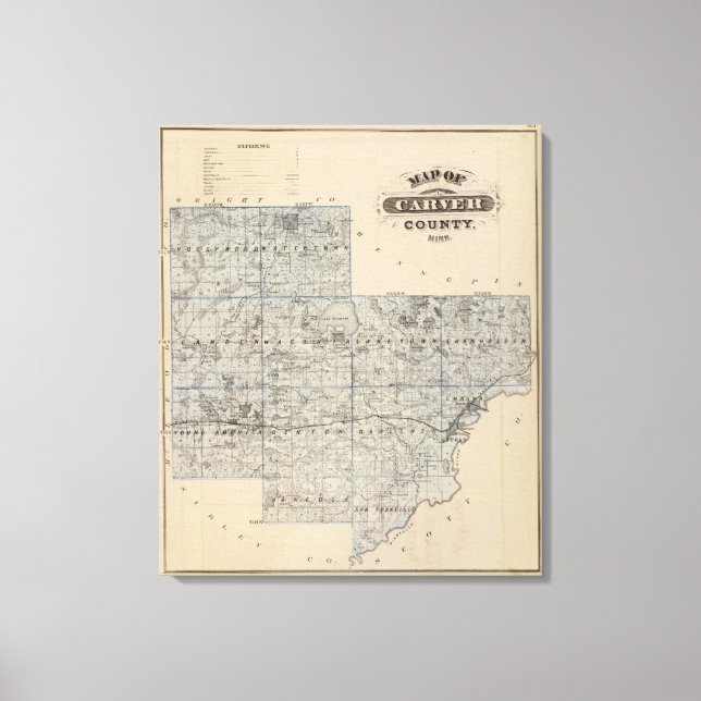Impressão Em Tela Mapa do Condado de Carver, Minnesota (Frente)