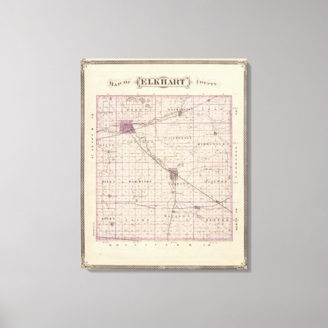 Impressão Em Tela Mapa do condado de Elkhart (Frente)