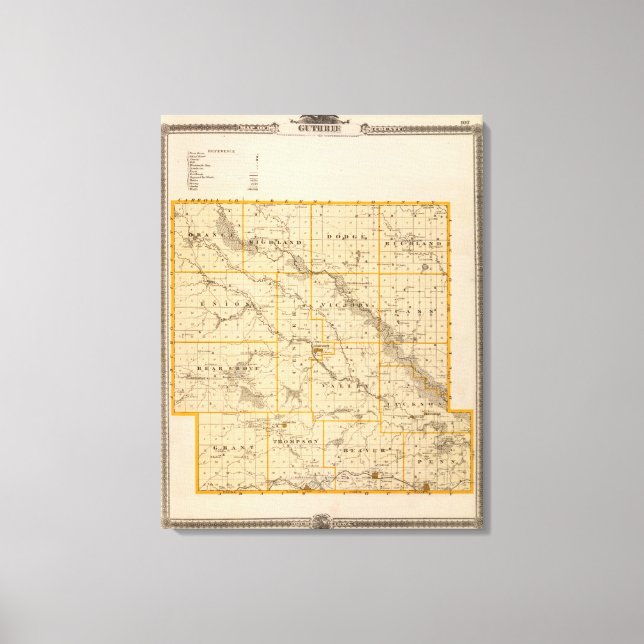 Impressão Em Tela Mapa do condado de Guthrie, Estado de Iowa (Frente)