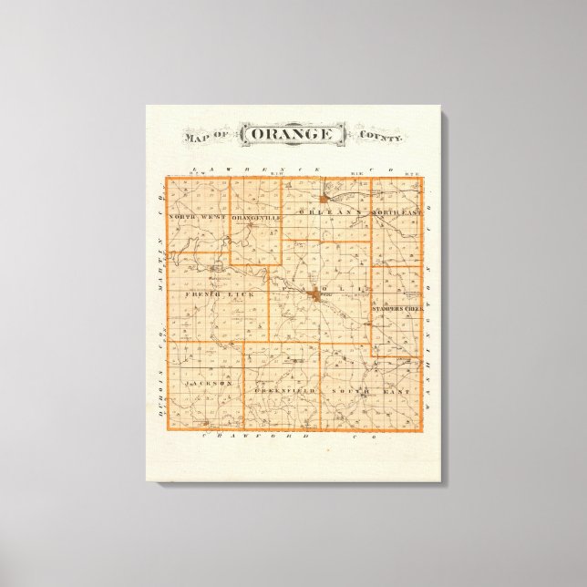 Impressão Em Tela Mapa do Condado de Orange (Frente)