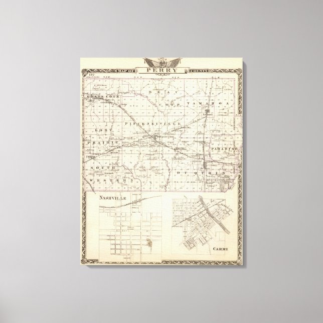 Impressão Em Tela Mapa do Condado de Perry, Nashville e Carmi (Frente)