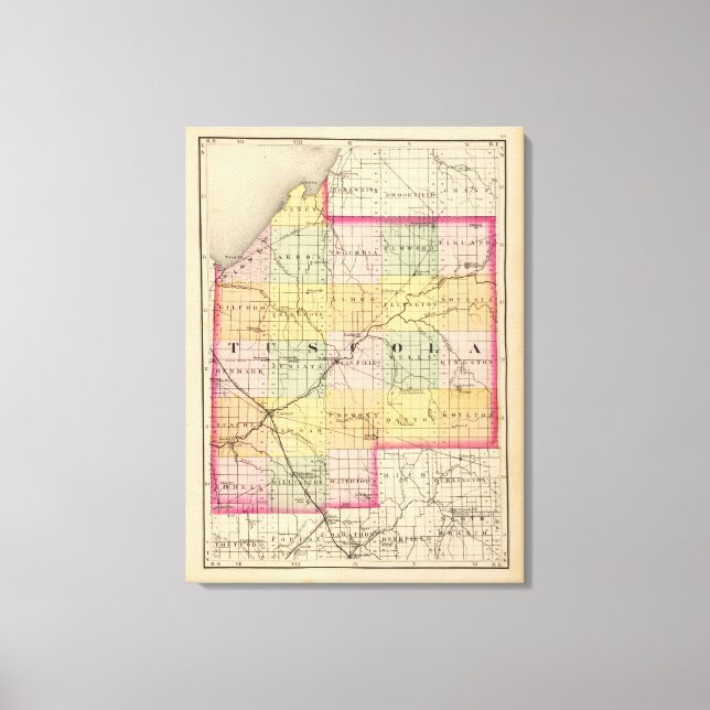 Impressão Em Tela Mapa do Condado de Tuscola, Michigan (Frente)