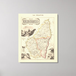 Impressão Em Tela Mapa do Departamento de Ardeche de 1858, Poster da