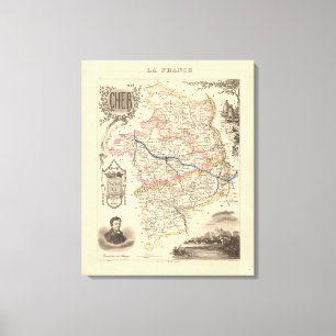Impressão Em Tela Mapa do Departamento de Cher de 1858, Poster da Fr