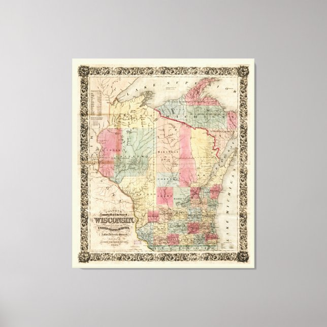 Impressão Em Tela Mapa do distrito de Colton, em Wisconsin (1851) (Frente)