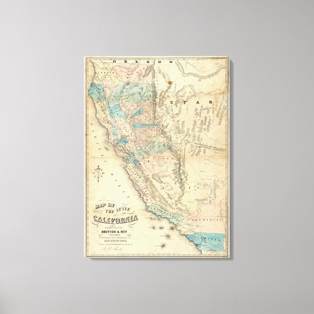 Impressão Em Tela Mapa do Estado da Califórnia (Frente)