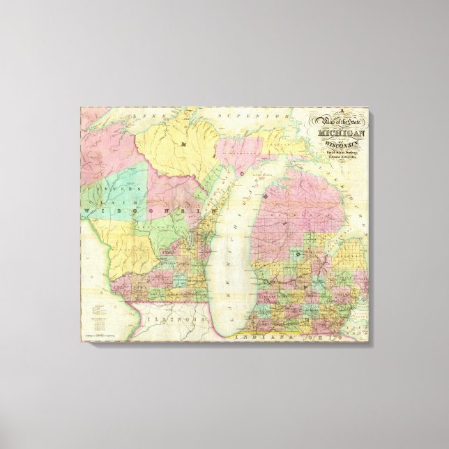 Impressão Em Tela Mapa do Estado de Michigan (Frente)
