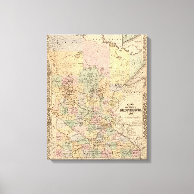 Impressão Em Tela Mapa do Estado de Minnesota, 1874 (Frente)