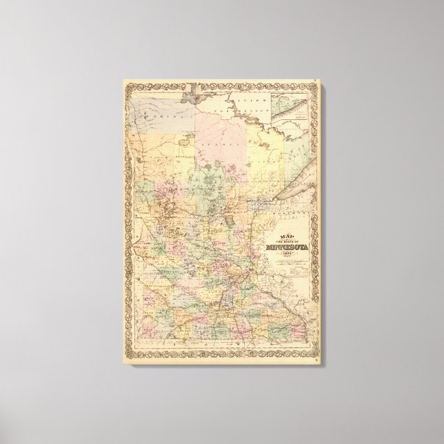 Impressão Em Tela Mapa do Estado de Minnesota, 1874 (Frente)
