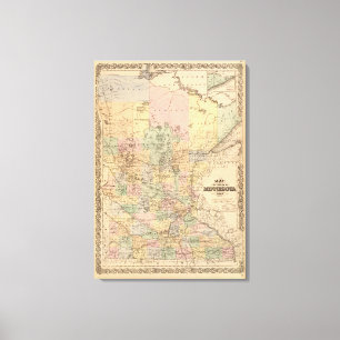 Impressão Em Tela Mapa do estado de Minnesota, 1874