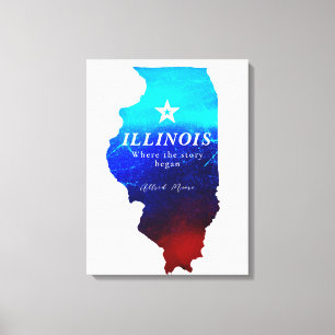 Impressão Em Tela Mapa do Estado do Illinois com o Monograma Vermelh