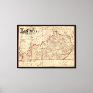 Impressão Em Tela Mapa do Estado do Kentucky por James Lloyd (1862)