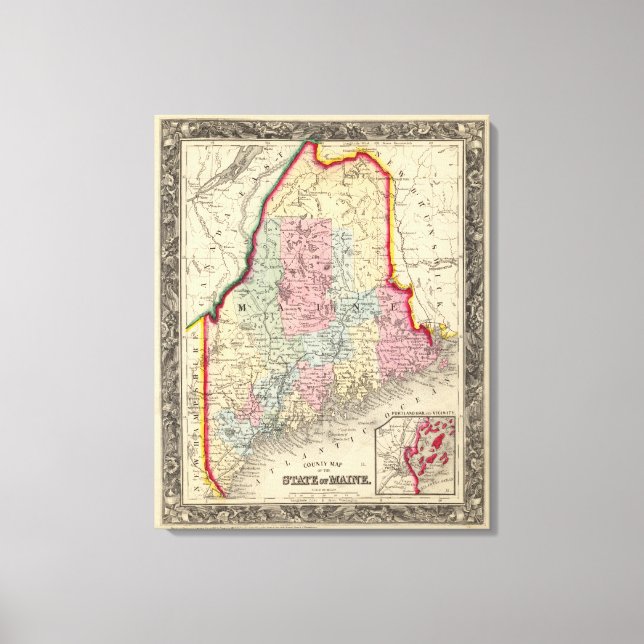 Impressão Em Tela Mapa Do Estado Do Maine (Frente)