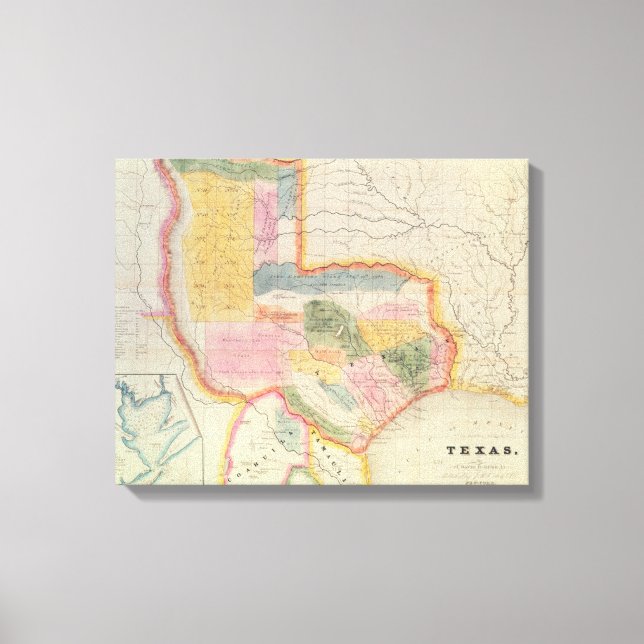 Impressão Em Tela Mapa do Estado do Texas | 1835 (Frente)