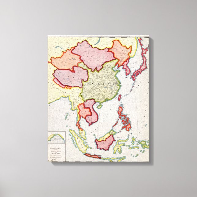 Impressão Em Tela Mapa do Extremo Oriente Asiático (1932) (Frente)