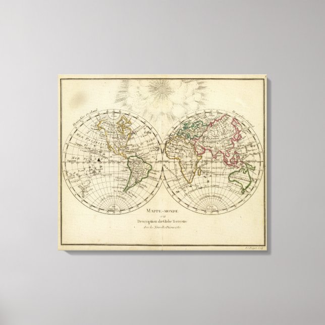Impressão Em Tela Mapa do hemisfério duplo (Frente)