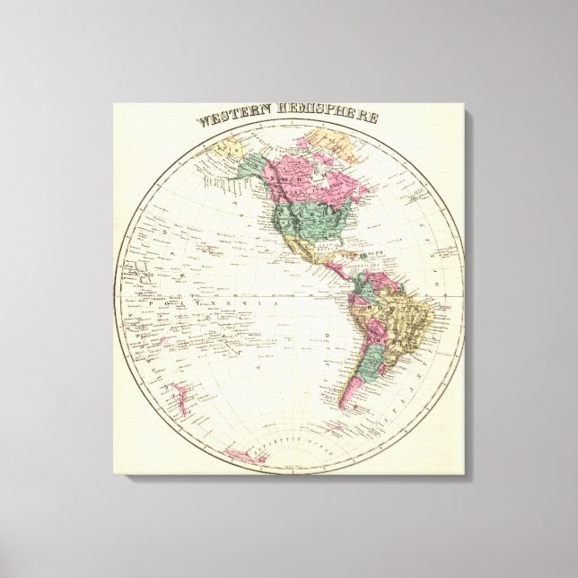 Impressão Em Tela Mapa do Hemisfério Ocidental (Frente)