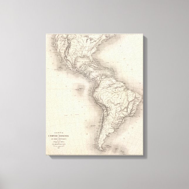 Impressão Em Tela Mapa do Império Espanhol nas Américas (Frente)