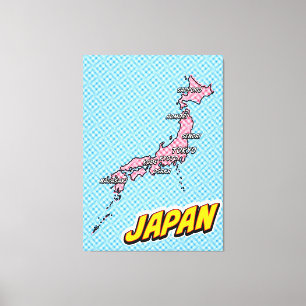 Impressão Em Tela Mapa do Japão Ilustrado em Pop Art