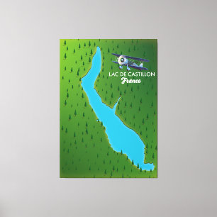 Impressão Em Tela Mapa do Lac de Castillon França