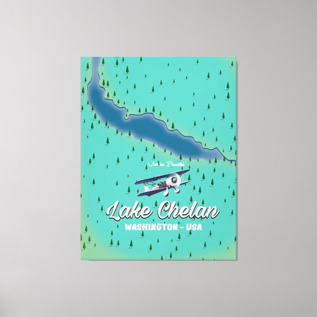 Impressão Em Tela Mapa do Lago Chelan Washington (Frente)