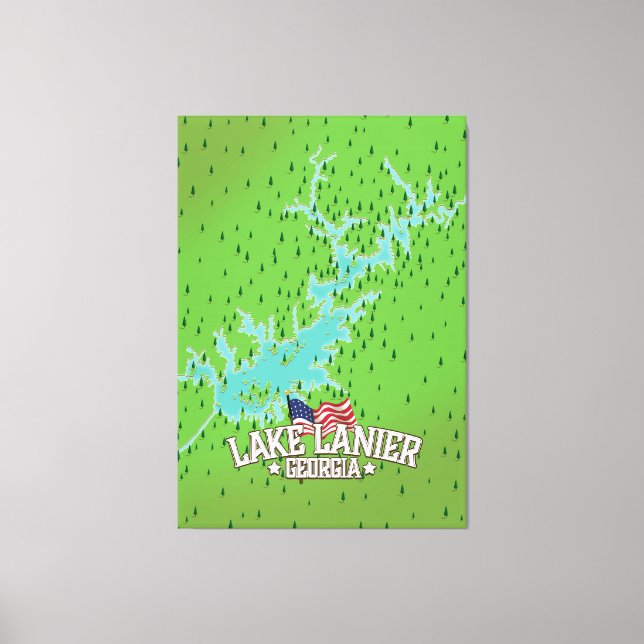 Impressão Em Tela Mapa do Lago Lanier Georgia (Frente)