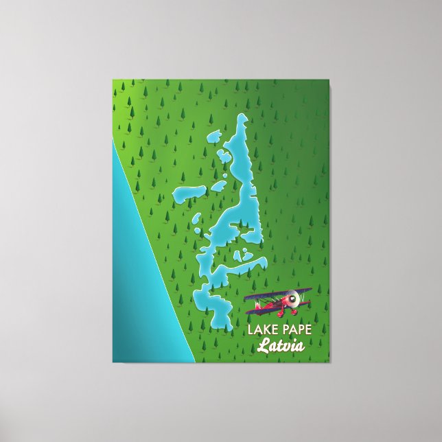 Impressão Em Tela Mapa do Lago Pape Letônia (Frente)