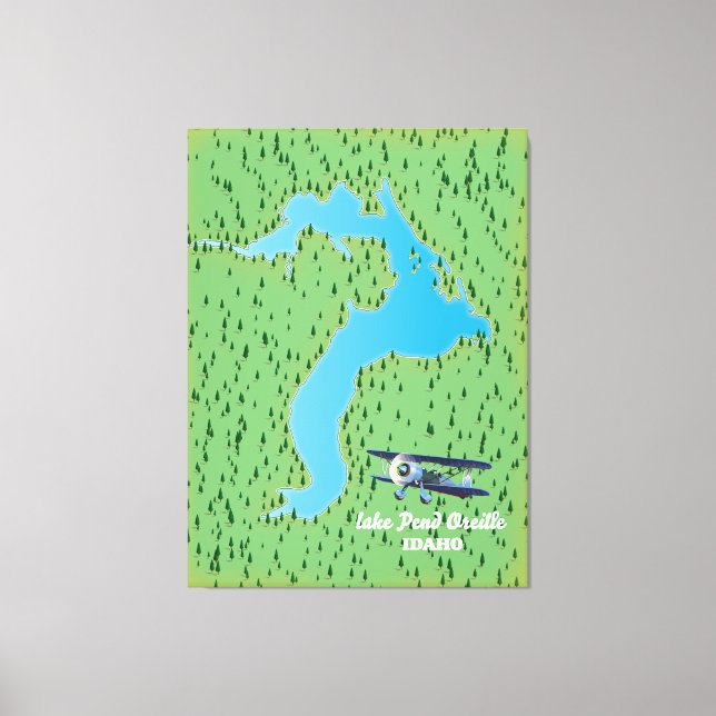 Impressão Em Tela Mapa do Lago Pend Oreille Idaho (Frente)