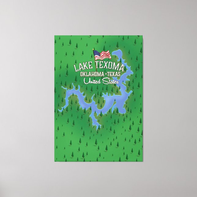 Impressão Em Tela Mapa do Lago Texoma USA. (Frente)