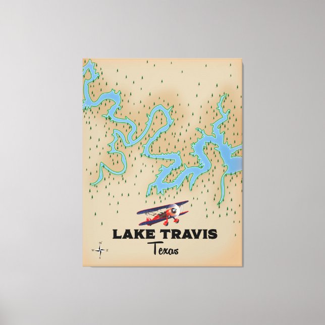 Impressão Em Tela Mapa do Lago Travis Texas (Frente)