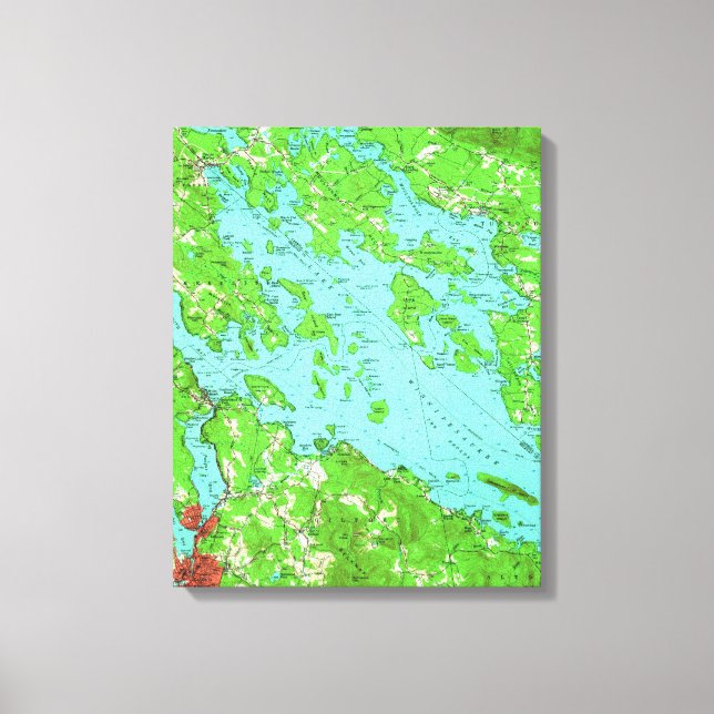 Impressão Em Tela Mapa do Lago Winnipesaukee (1956) (Frente)