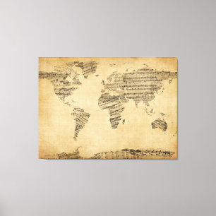 Impressão Em Tela Mapa do mapa do mundo da partitura velha