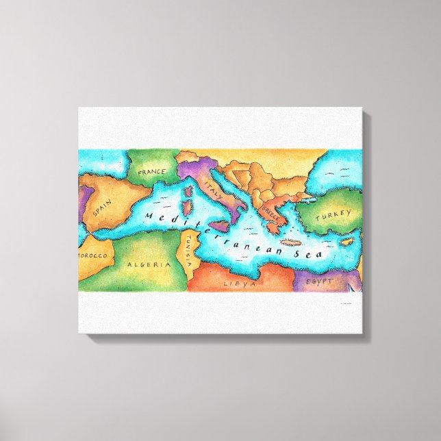 Impressão Em Tela Mapa do Mar Mediterrâneo (Frente)