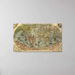 Impressão Em Tela Mapa do mundo 1565 de Ferando Berteli (Fernando